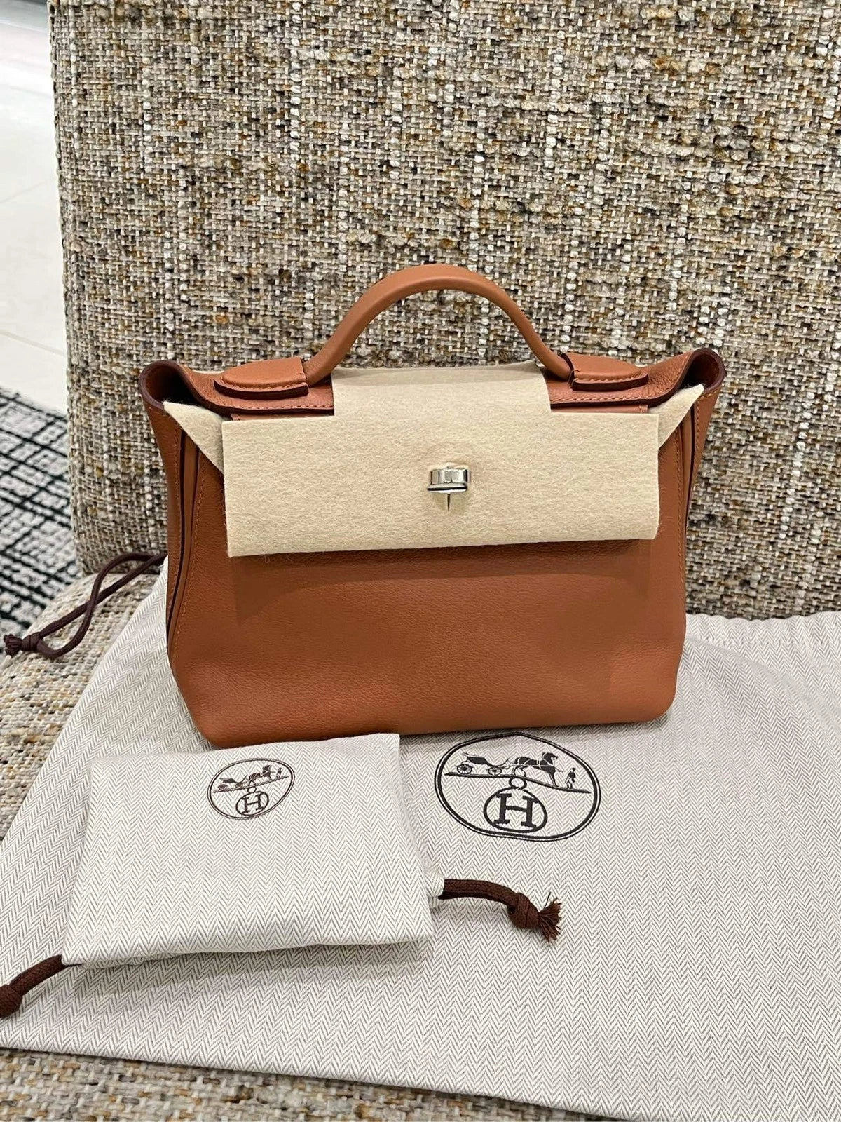 Hermes 2424 Mini Gold Brown Leather Handbag For Women