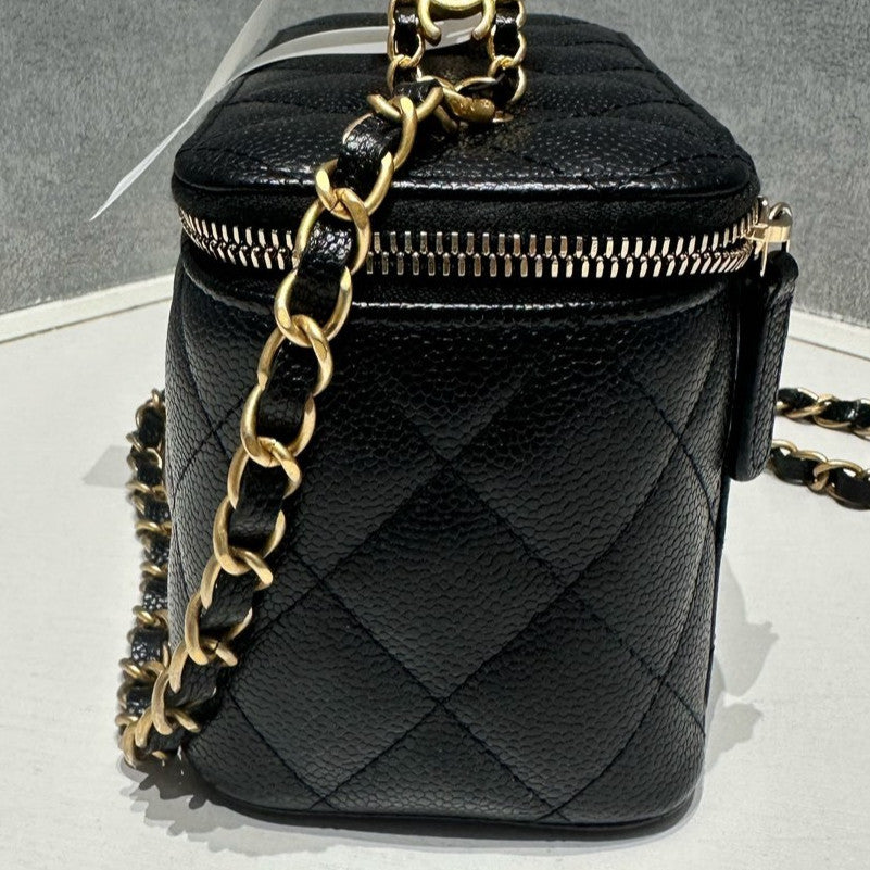 Chanel 22S Black Gold Cosmetic Vanity Case Chain Shoulder Bag