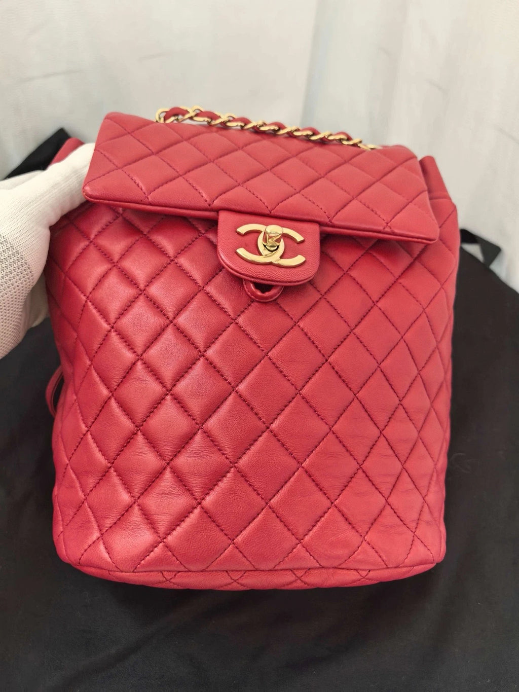 CHANEL Timeless Matelasse Lambskin Backpack Women's Red Quilted CC Turnlock