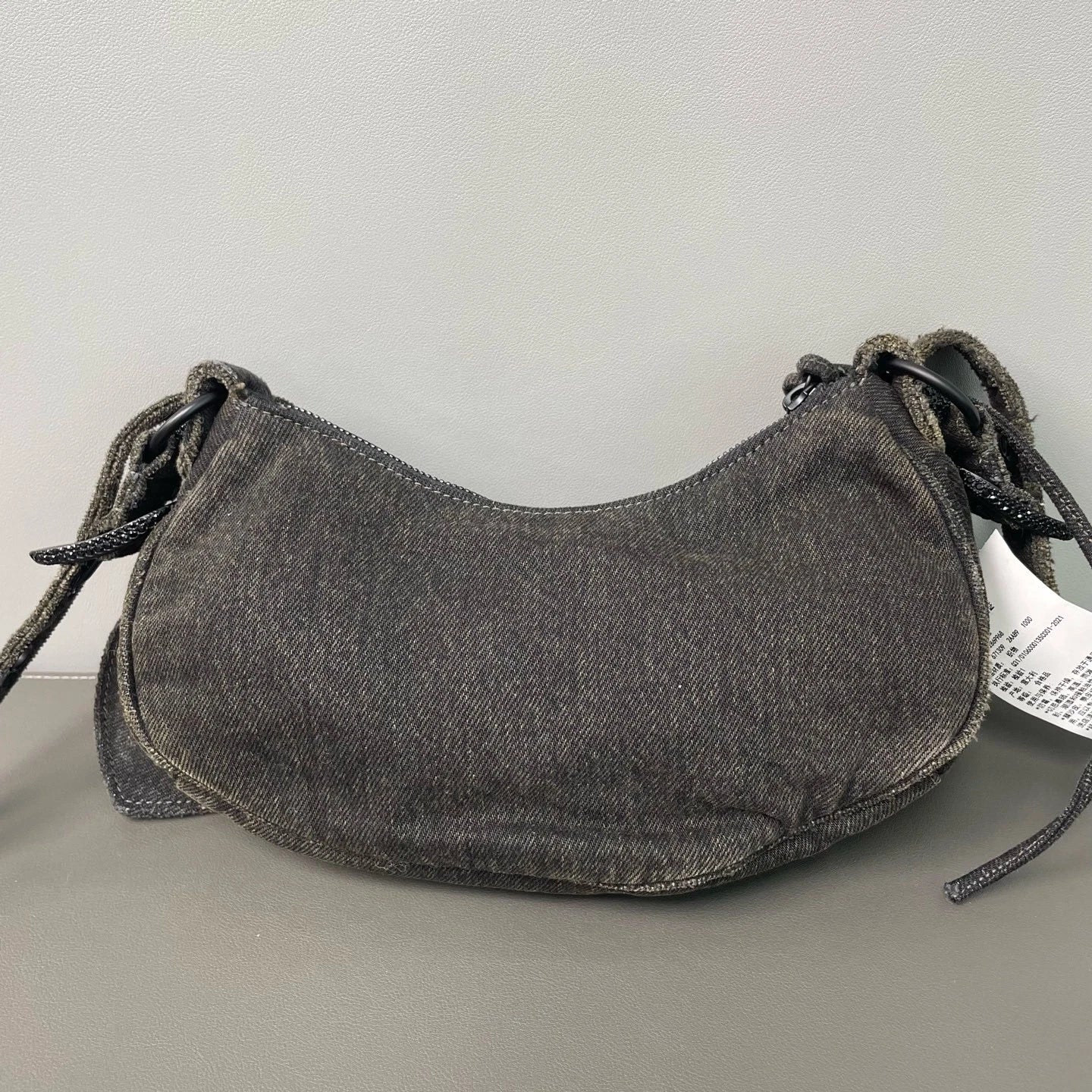 Balenciaga Lecagole XS Denim Motorcycle Bag With Rhinestone Women