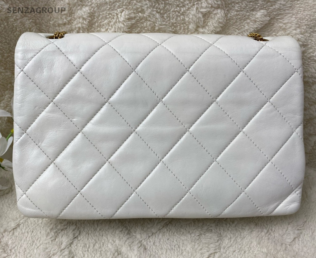 Chanel Diamond Chain Shoulder Bag White Gold Used Women Classic Fashion