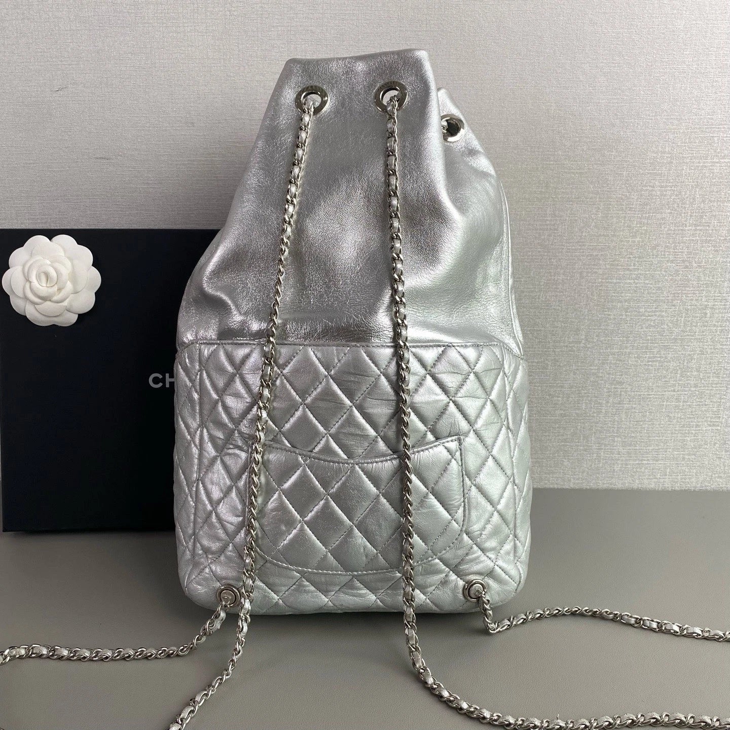 Chanel In Seoul Chain Backpack Silver Diamond Women Classic Fashion