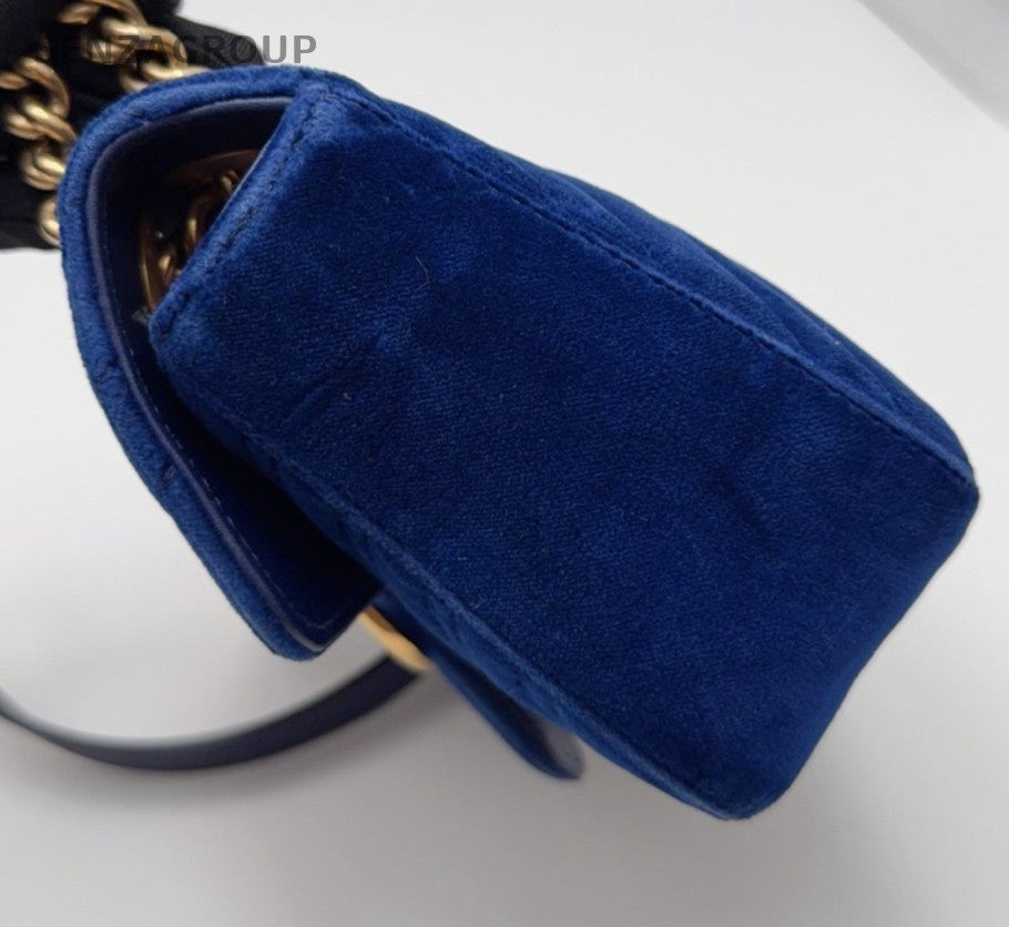 Gucci Marmont 22 Chain Shoulder Bag Crossbody Blue Gold Women Classic Fashion