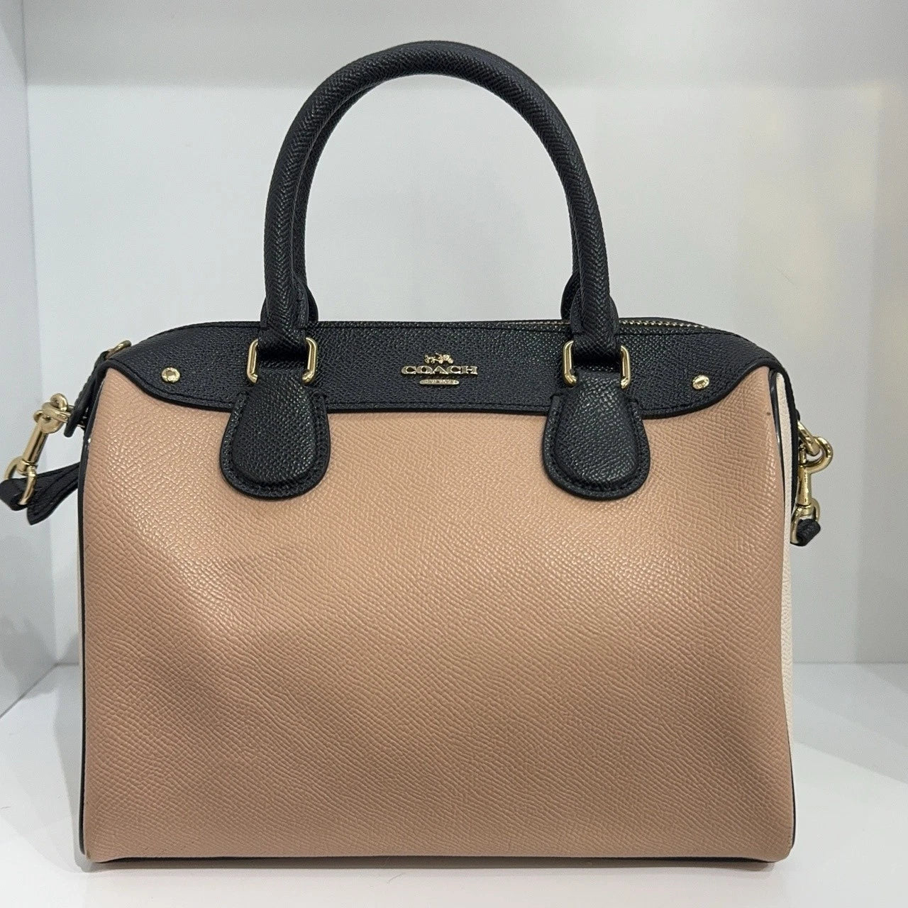 Coach Canvas Beige Boston Shoulder Crossbody Handbag for Women