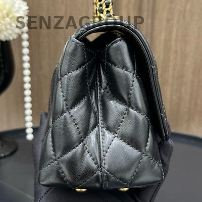 Chanel Coco Handle Mini Black Gold Calfskin Chain Crossbody Bag