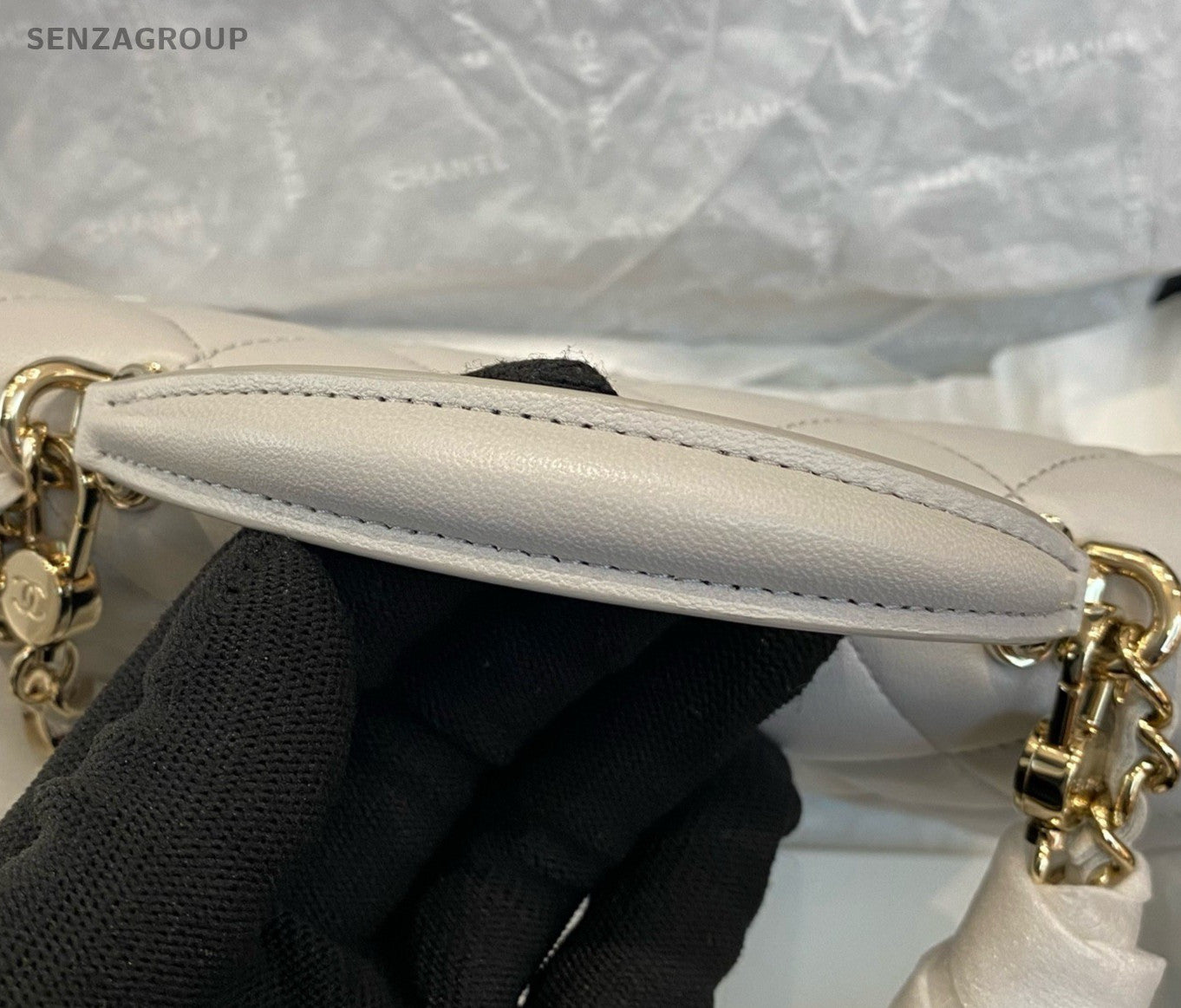 Chanel Diamond Lambskin Chain Crossbody Top Handle Bag Gray Gold Women Classic