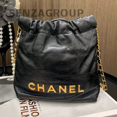 Chanel Black Gold 22 Bag Mini Pearl Chain Shoulder Crossbody Bag Quilted
