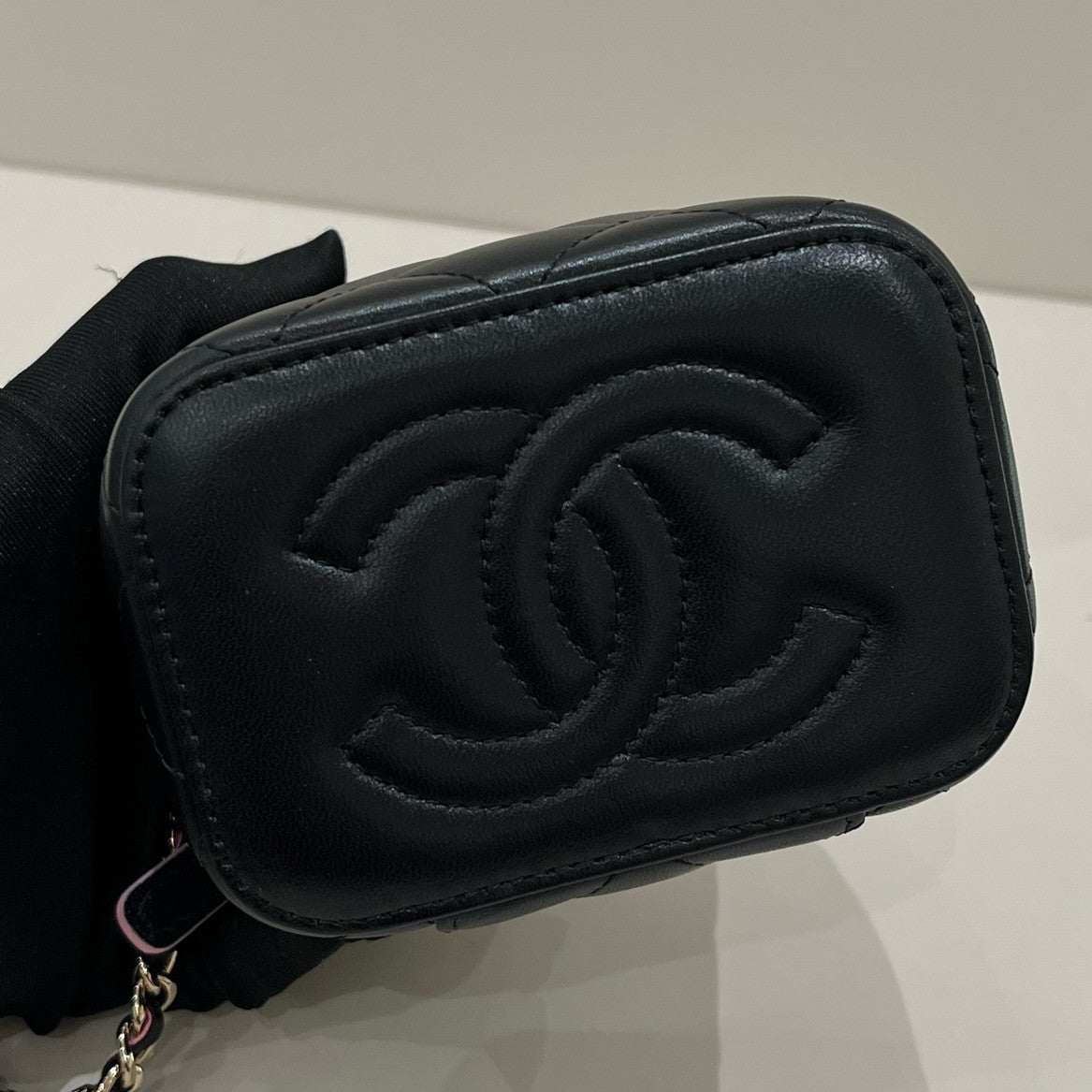 Chanel Quilted Black & Pink Mini Box Bag with Chain Strap