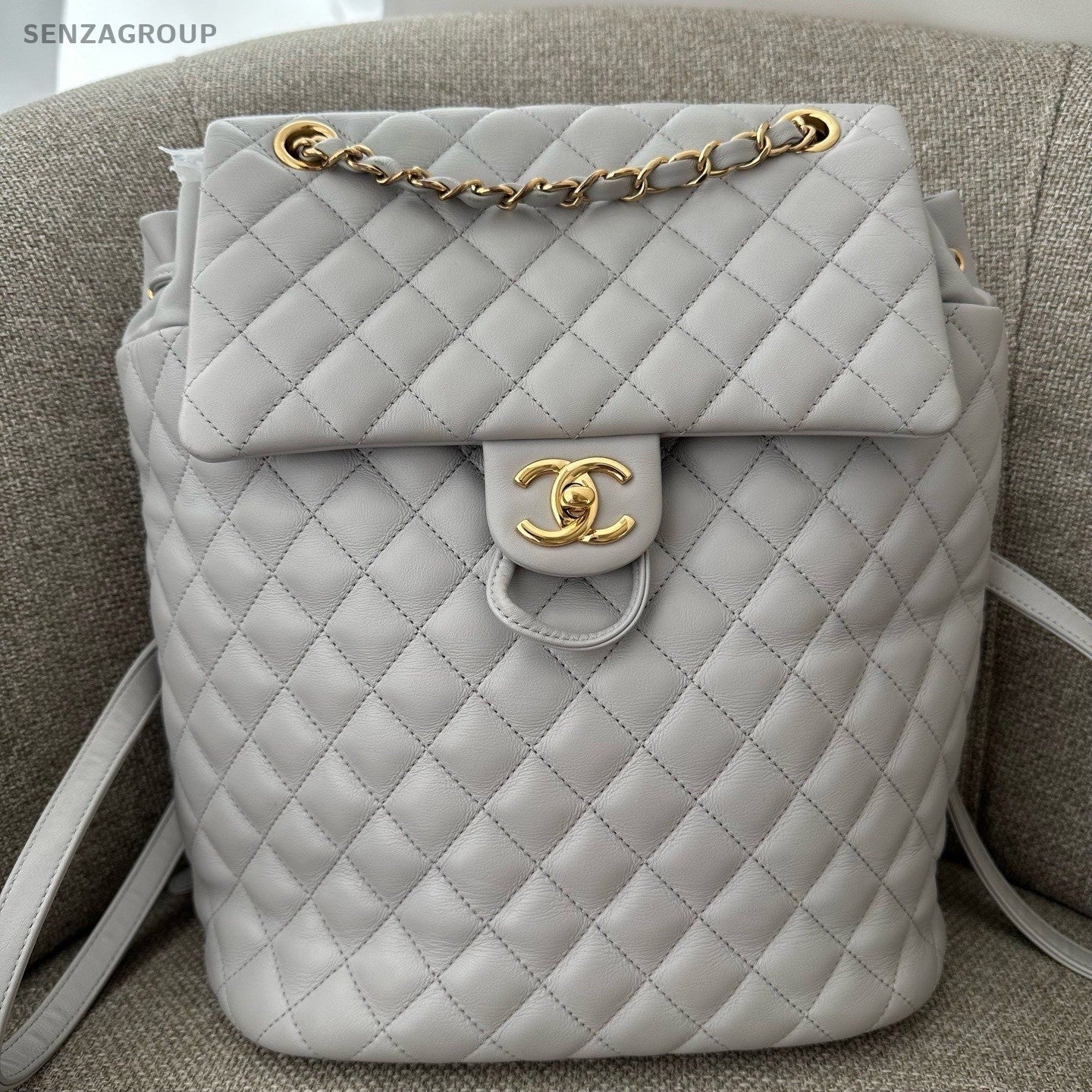 Chanel Salzburg Diamond Backpack Gray Gold Used Women Classic Fashion