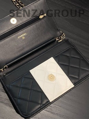 Chanel Black & White WOC Chain Shoulder Crossbody Bag Gold Hardware