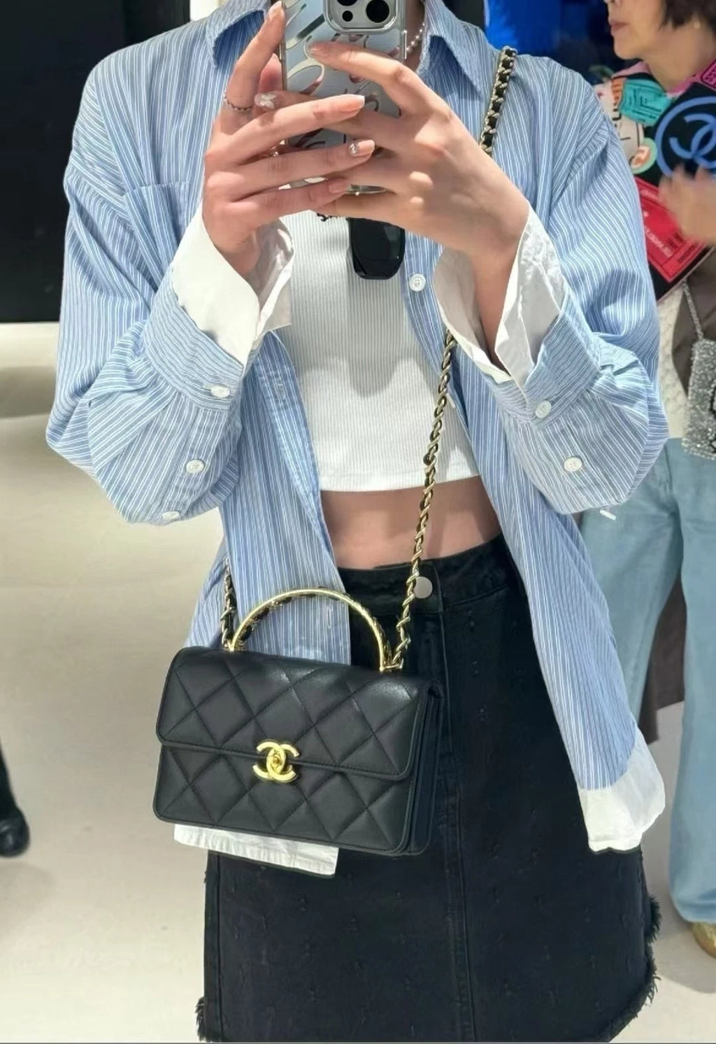 Chanel CF Mini Handle Leather Chain Bag For Women