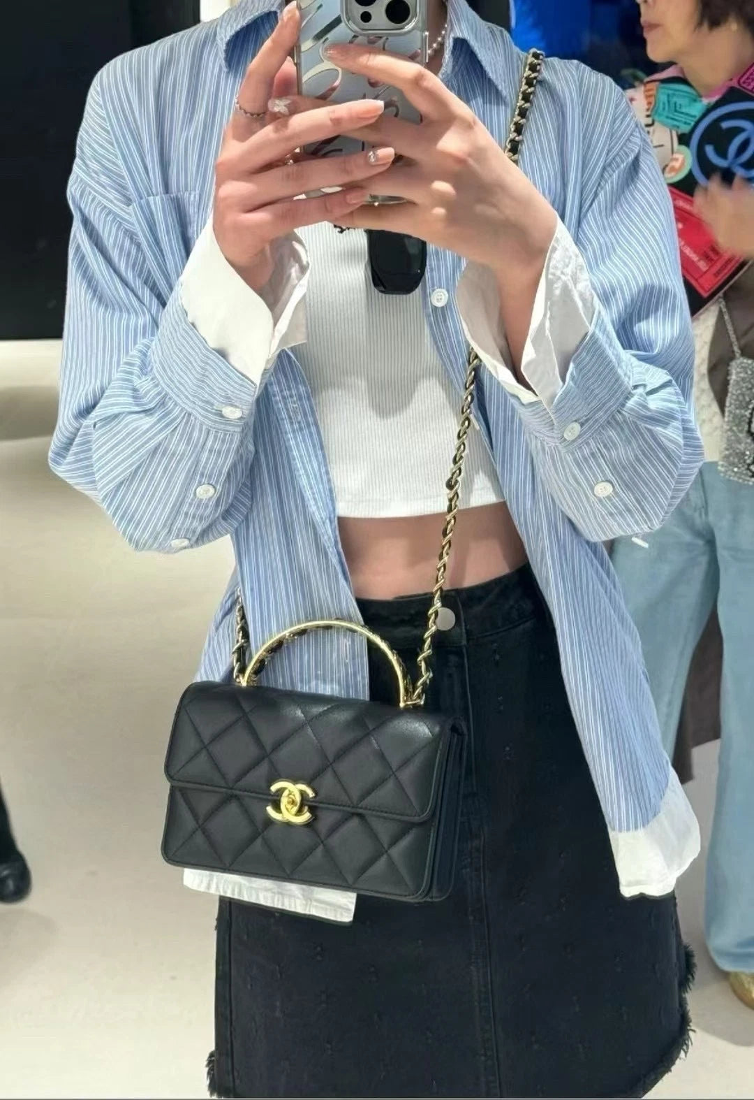 Chanel CF Mini Handle Leather Chain Bag For Women