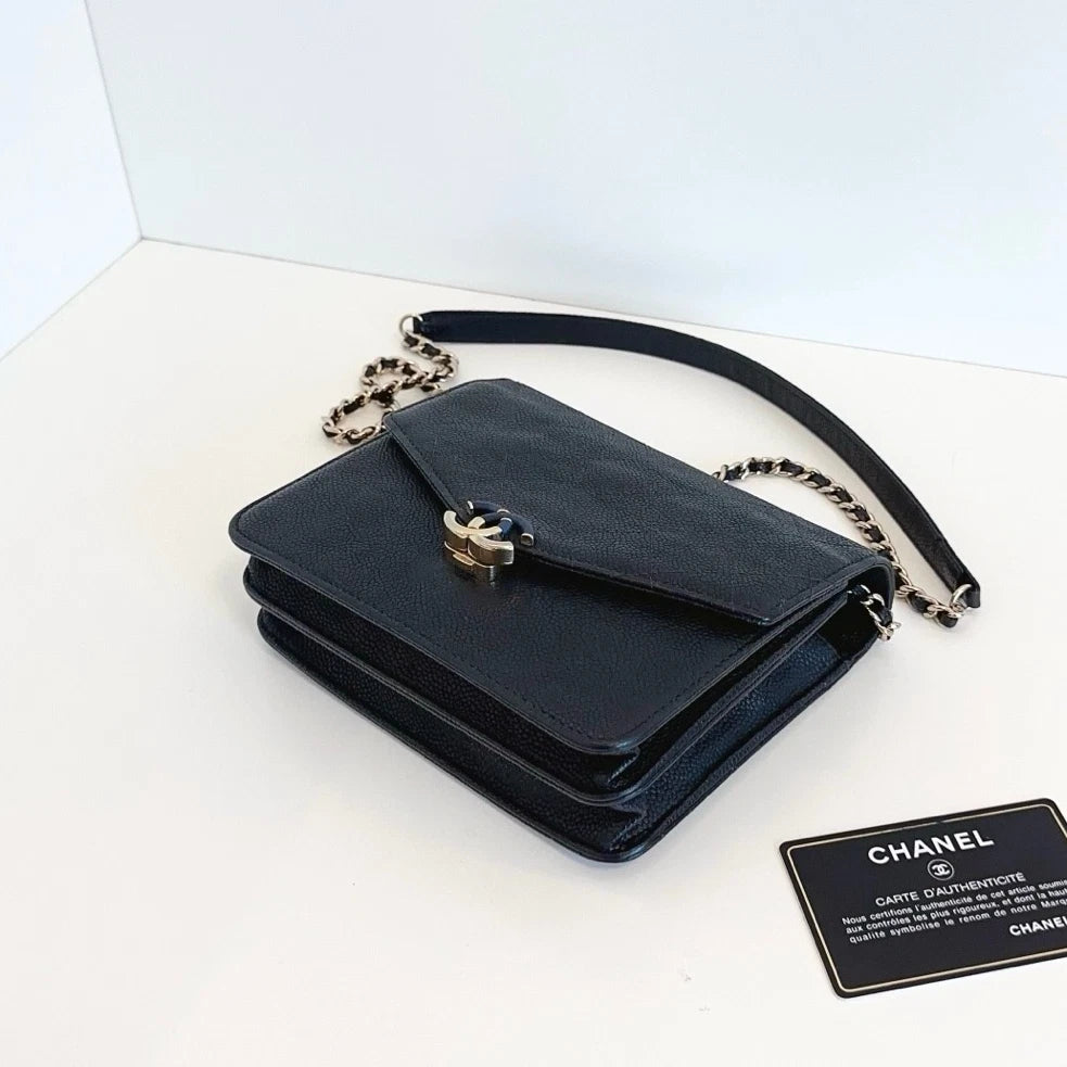 Chanel Cuba Woc Calfskin Crossbody Bag Black Gold Excellent
