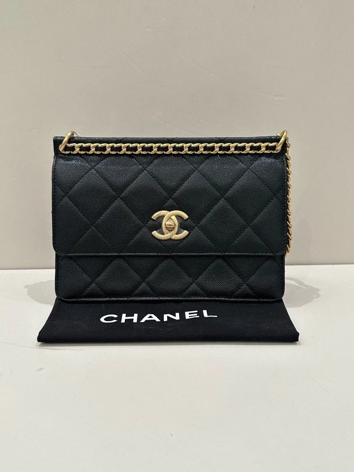 CHANEL Black Gold Flap Chain Shoulder Bag For Women