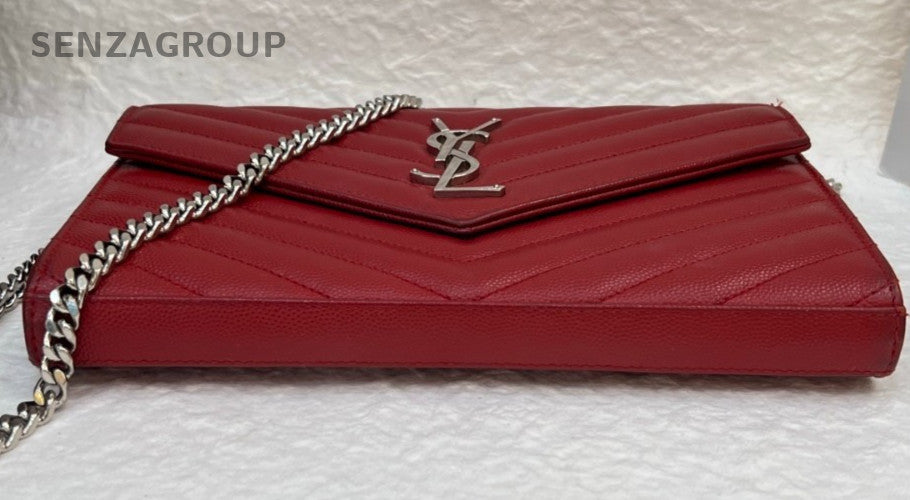 YSL Saint Laurent MM Caviar Leather woc Chain Shoulder Crossbody Bag Red Women