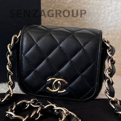 CHANEL 22 Black Calfskin Quilted Camera Bag with Gold Chain Strap