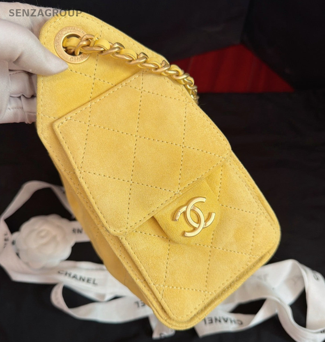 Chanel 25Bag Suede Mini Chain Shoulder Bag Yellow Gold Used Women Classic
