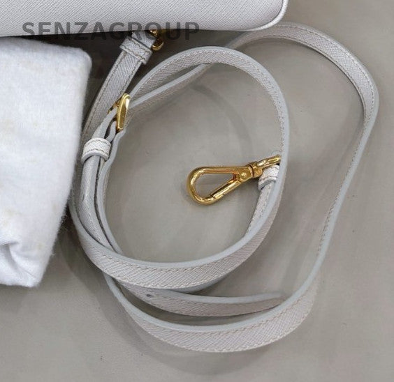 Prada Plum30 Calfskin Top Handle Bag Crossbody White Gold Women Classic