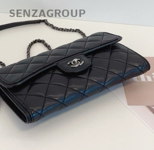 Chanel Classic Flap Chain Diamond Black Silver Shoulder Bag Crossbody Women