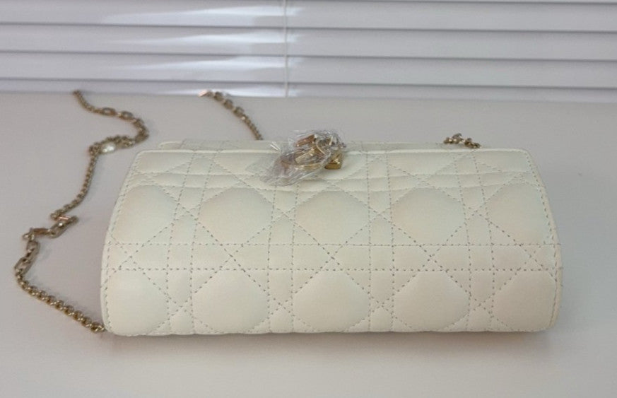 Christian Dior Woc Lambskin Wicker check pattern Chain Shoulder bag White Gold