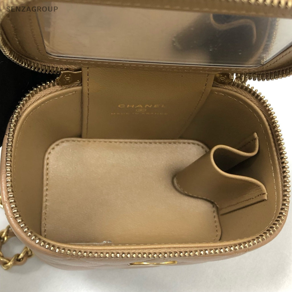 Chanel Lambskin Chain Shoulder Bag Crossbody Brown Gold Women Designer Diamond