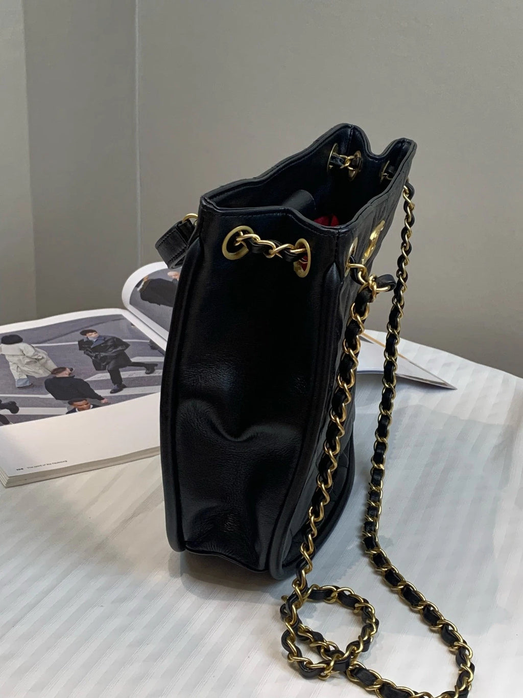 CHANEL Black Gold Calfskin Hobo Shoulder Crossbody Bag For Women