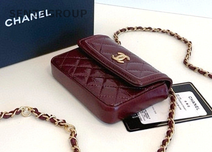 CHANEL CF Diamond Calfskin 2ways Shoulder Crossbody Bag Women Wine Red