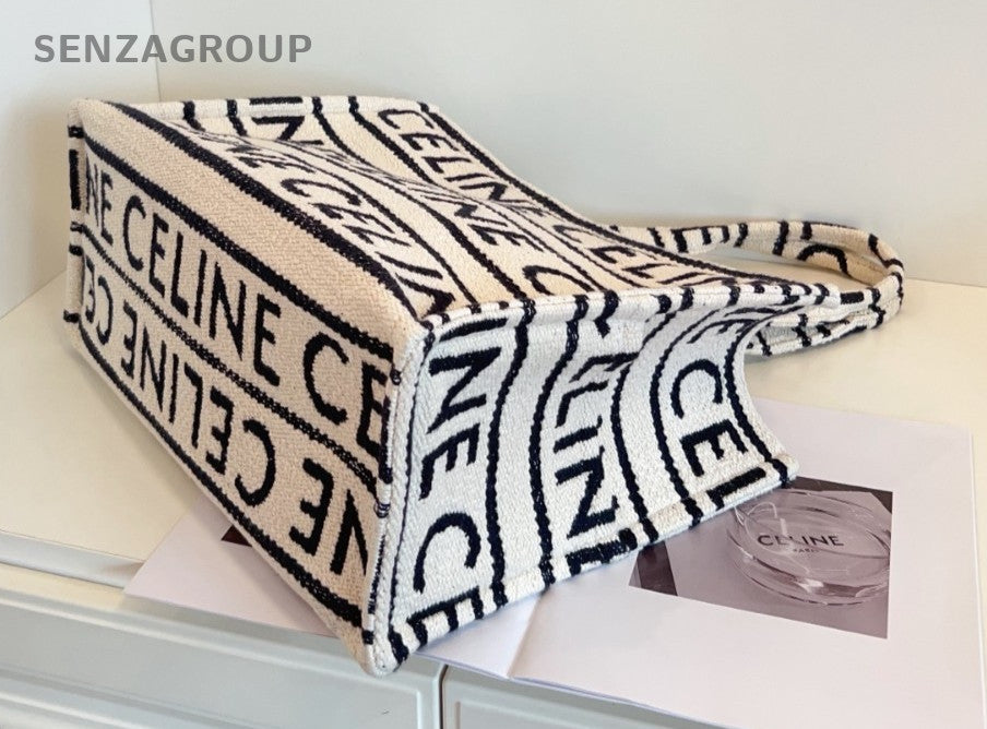 CELINE Tote Black and white letter print Canvas Shoulder Handbag Women