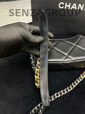 Chanel 19 Bag Black Gold Hobo Chain Shoulder Bag Women's Fashion