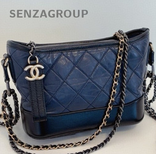 Chanel Gabrielle PM Chain Shoulder Bag Crossbody Blue Gold Women Classic Fashion