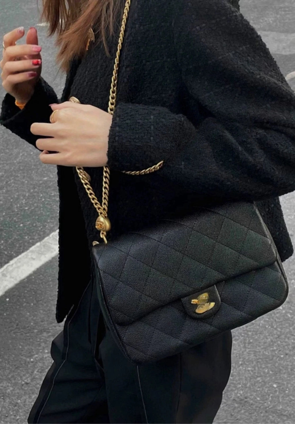 CHANEL Heart Adjustable Buckle Square Crossbody Grained Leather For Women