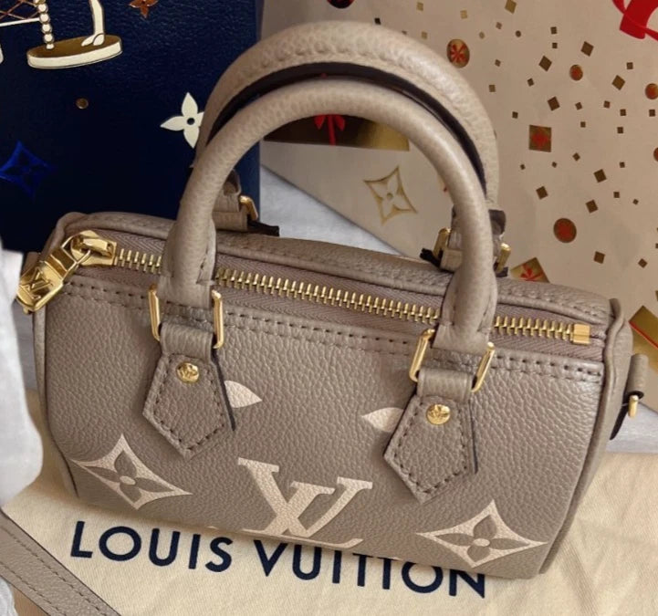 Louis Vuitton Speedy NANO Elephant Gray Handbag 2WAY Crossbody Almost Brand NEW