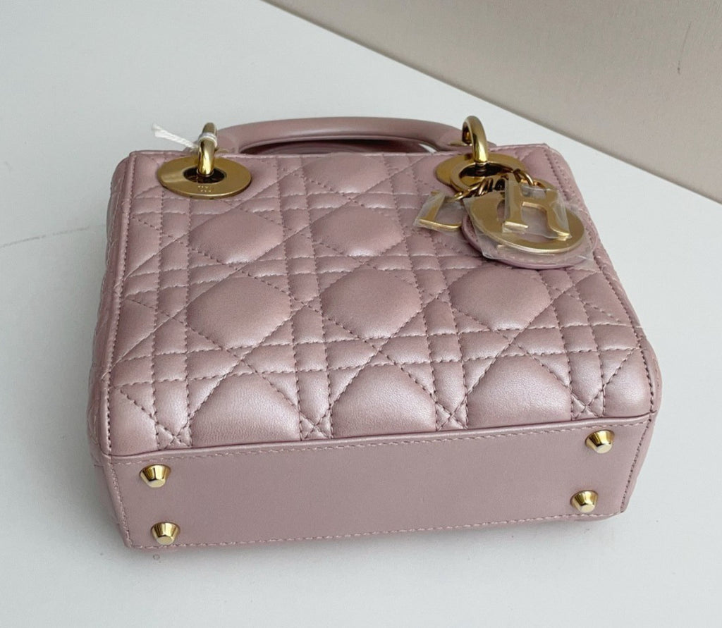 Christian Dior Lady Dior Chain Crossbody Top Handle Bag Pink Gold Women Classic