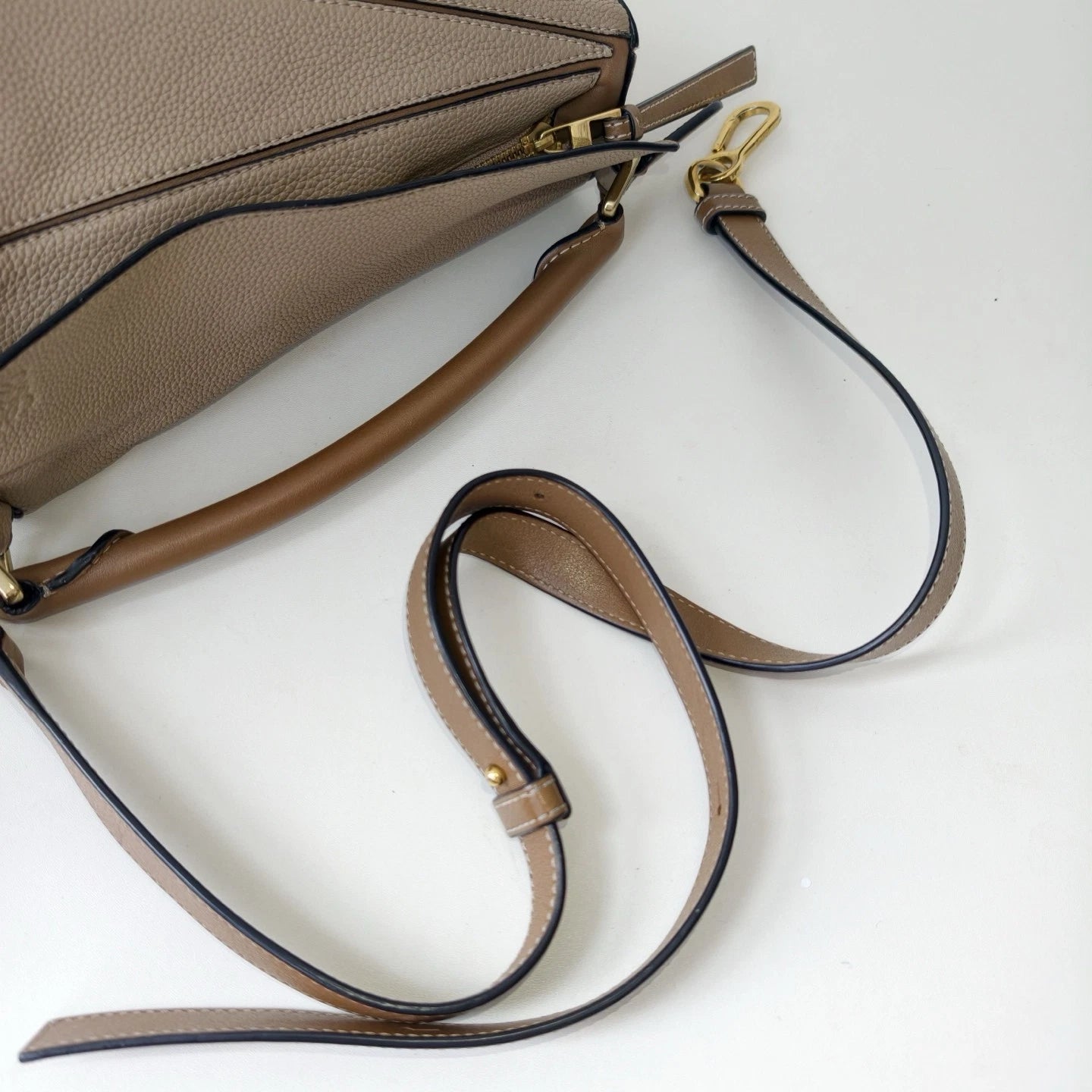 Loewe Puzzle PM Top Handle Shoulder Crossbody Gray Gold Women Classic