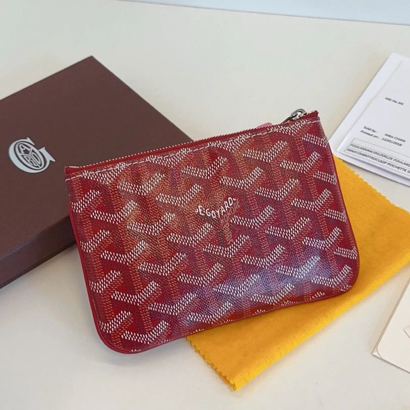 Excellent Goyard Senat Mini Monogram Canvas Red Wallet Silver Hardware