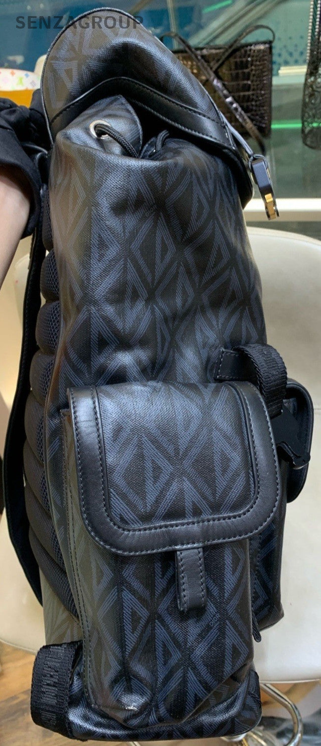 Christian Dior CD Diamond Nylon Calfskin Backpack Black  Unisex Adults Classic