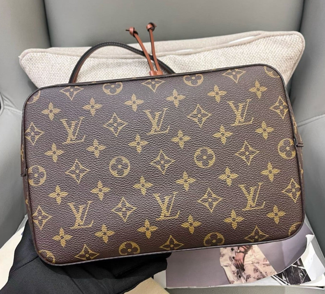 Louis Vuitton Noe Monogram Bucket Shoulder Bag Crossbody Brown Gold Women