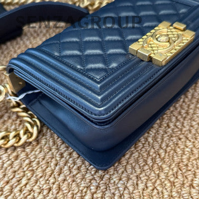 Chanel Blue Calfskin Small Boy Bag Chain Shoulder Crossbody