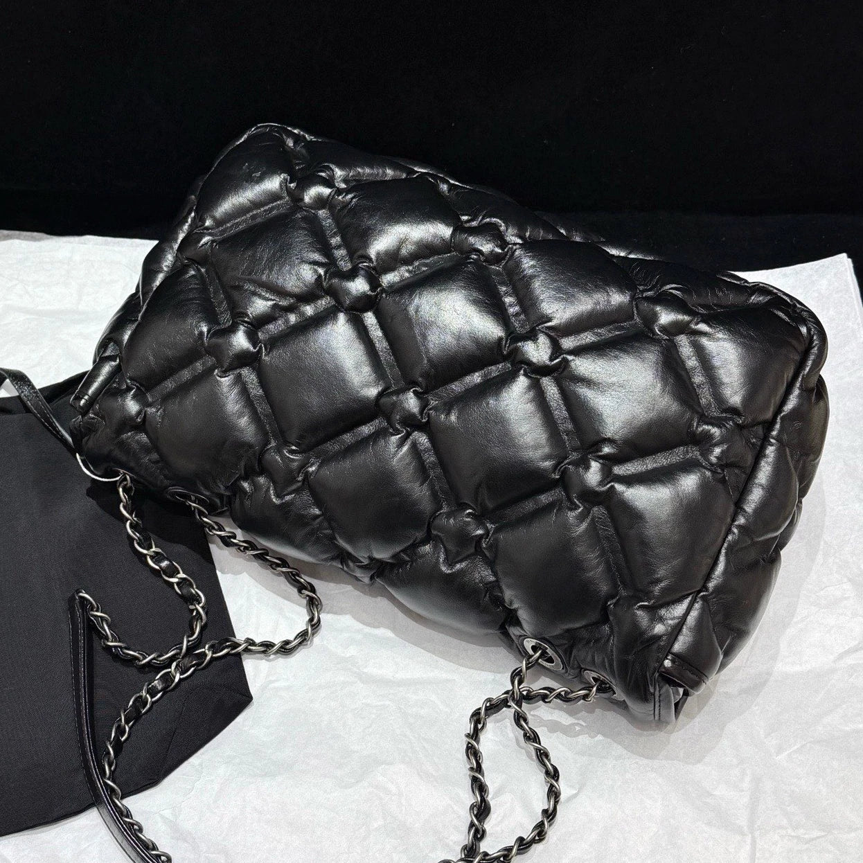 Chanel Classic Flap Jumbo Calfskin Chain Shoulder Bag Black Silver Women Diamond
