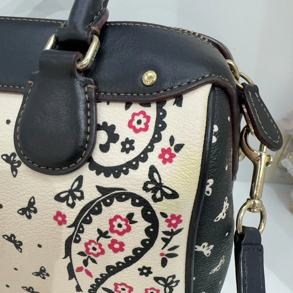 Coach Floral Print Boston Handbag Shoulder Crossbody Bag For Women