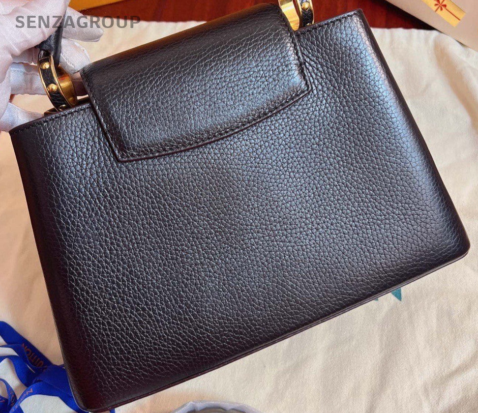 Louis Vuitton CAPUCINES Calfskin BB Top Handle Bag Black Gold Women Classic