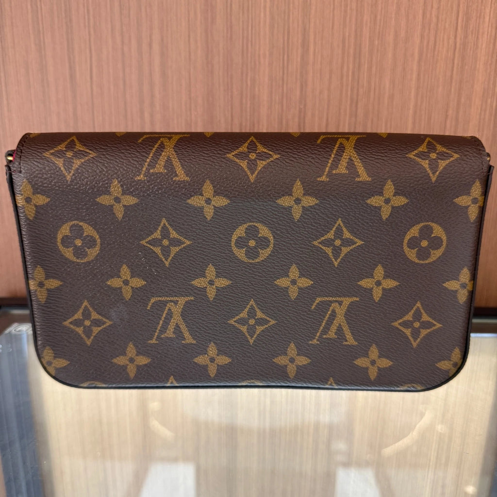 Louis Vuitton Monogram Canvas Clutch Chain Crossbody Bag Brown For Women