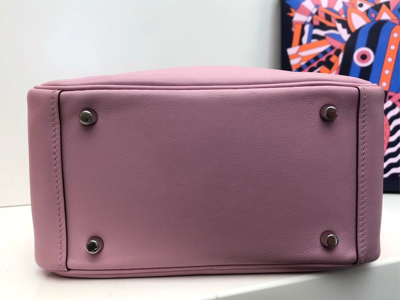 Hermes Mini Lindy Purple Leather Top Handle Bag For Women
