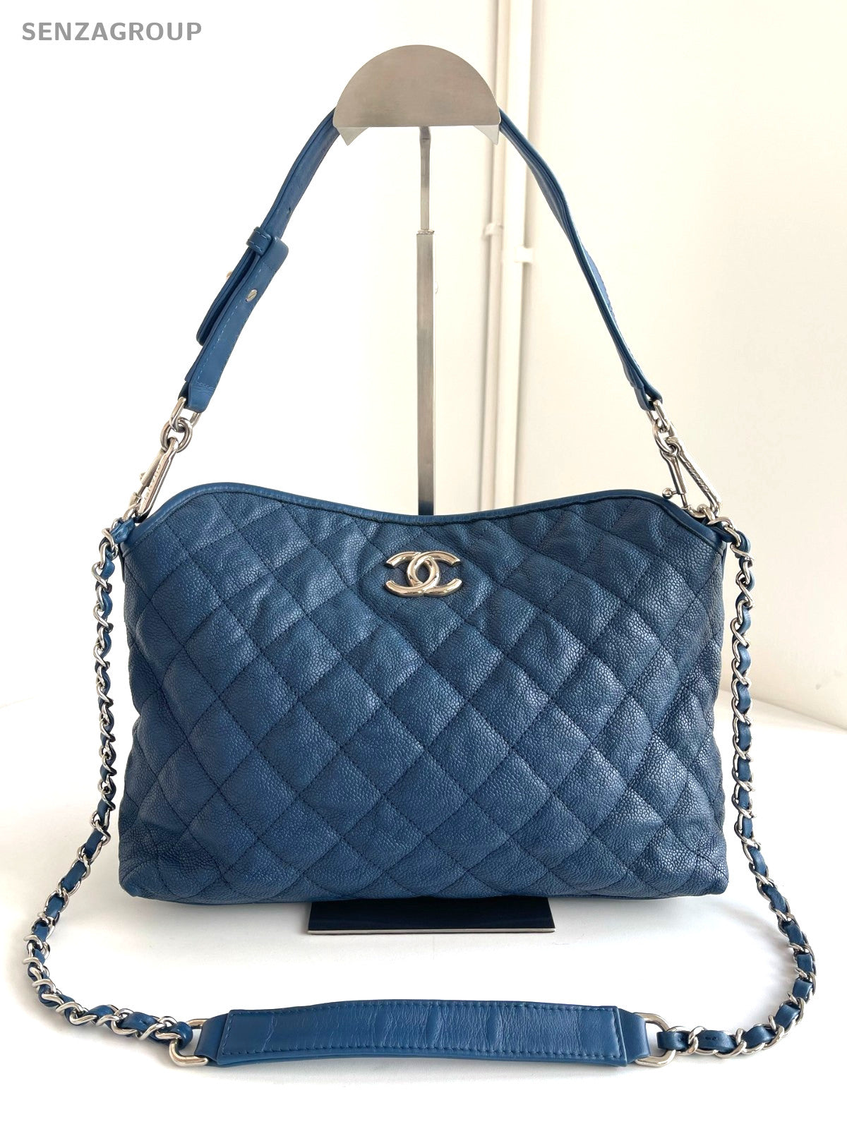 CHANEL Hobo caviar Chain 2way Shoulder bag Diamond pattern Women Handbag Blue