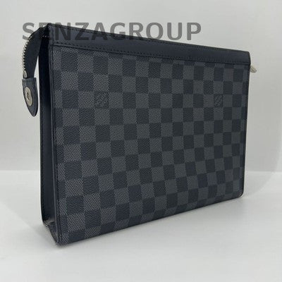 Louis Vuitton Damier Graphite Canvas & Leather Men's Clutch Bag Grey Silver