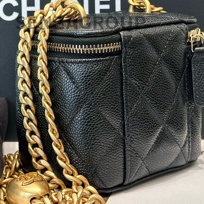 Chanel 23P Mini Box Black Calfskin Gold Heart Chain Crossbody Bag