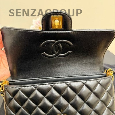 Chanel Kelly Large Lambskin Quilted Shoulder Bag Black Gold Women