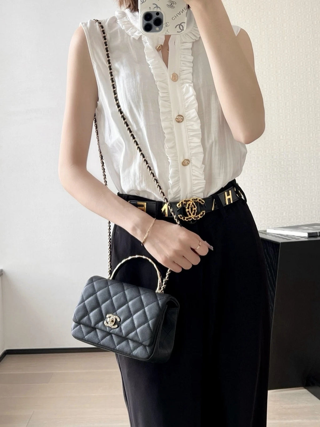 CHANEL Black Calfskin Mini Coco Crush Top Handle Bag For Women