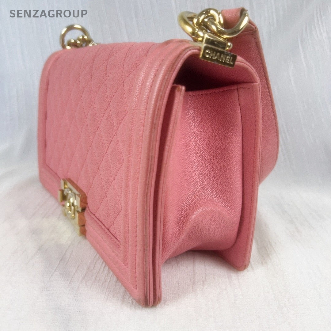 CHANEL Leboy MM Calfskin Chain Shoulder bag Women Pink Gold Classic