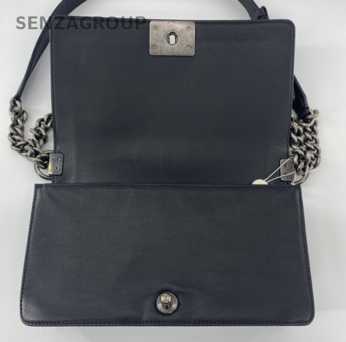 Chanel Leboy Chain Black Silver Shoulder Bag Used Women Classic